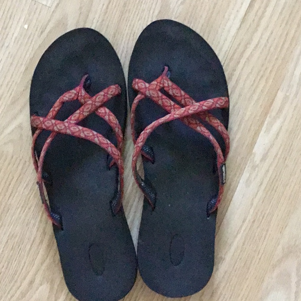 Women's Black and Dark Orange Flip Flops